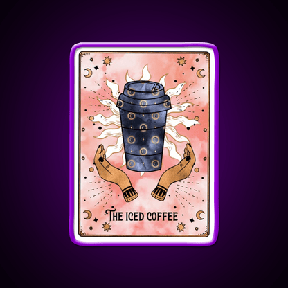 The Iced Coffee Funny Tarot Card Cafe Led Neon Sign Espresso Bar Art Rgb Color - Shineneon
