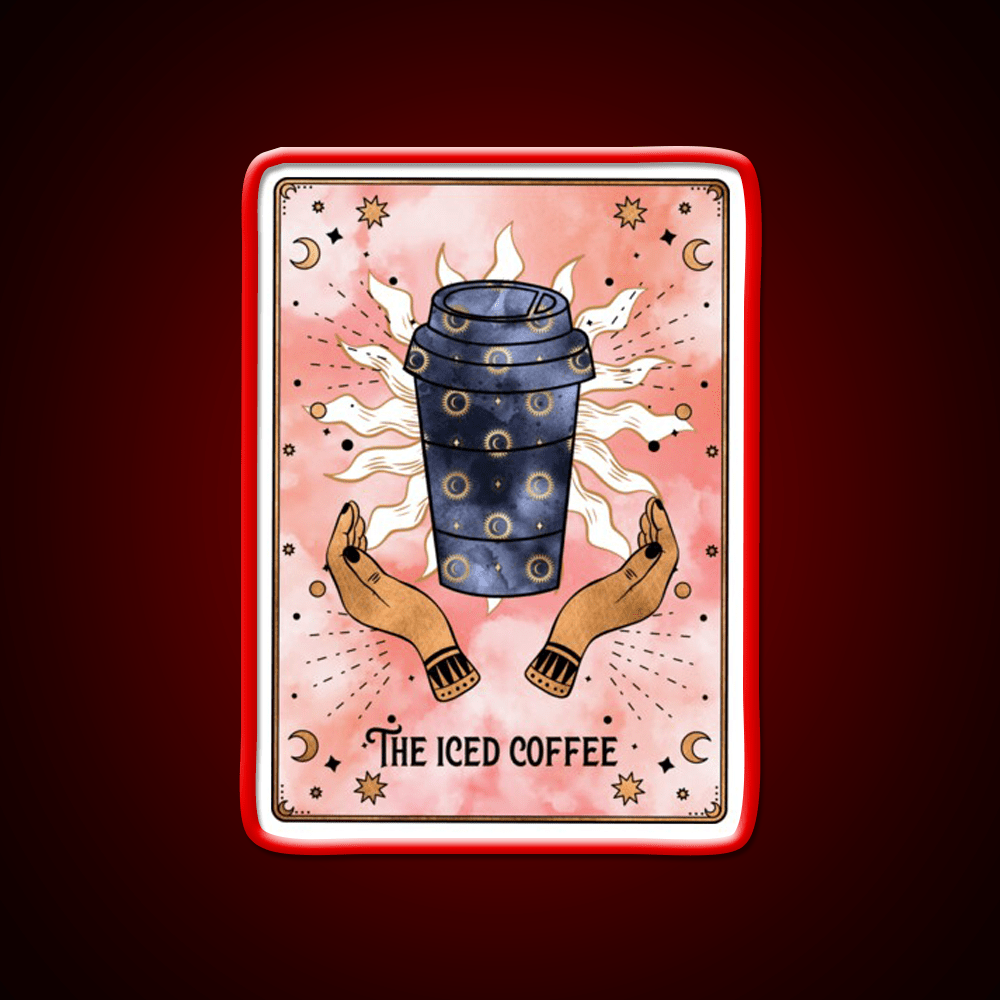The Iced Coffee Funny Tarot Card Cafe Led Neon Sign Espresso Bar Art Rgb Color - Shineneon