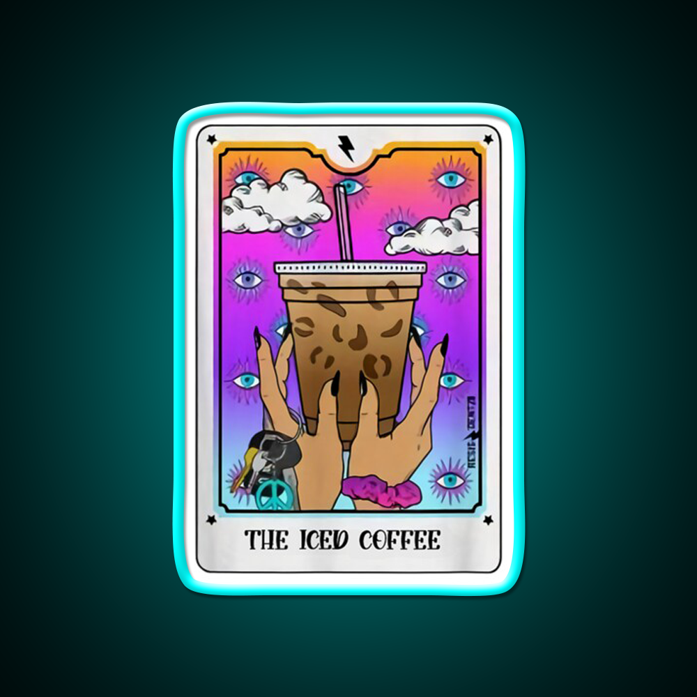 The Iced Coffee Tarot Card Cafe Led Neon Sign Espresso Bar Art Rgb Color