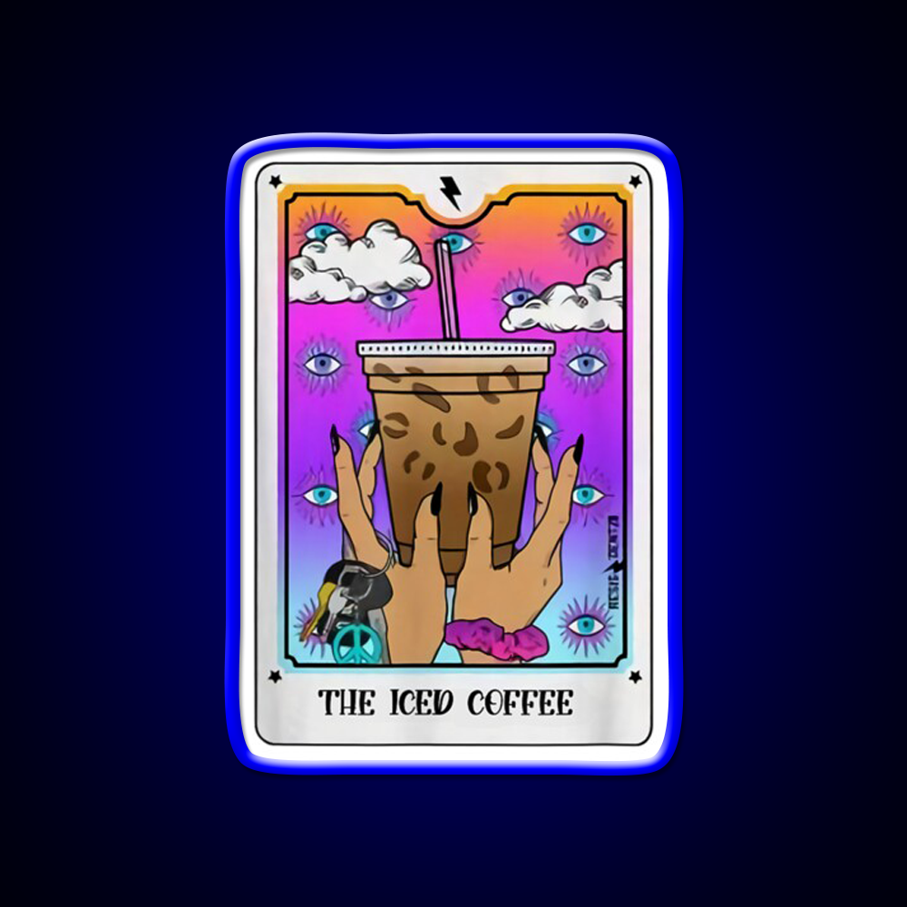 The Iced Coffee Tarot Card Cafe Led Neon Sign Espresso Bar Art Rgb Color