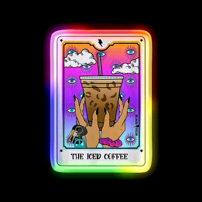 The Iced Coffee Tarot Card Cafe Led Neon Sign Espresso Bar Art Rgb Color