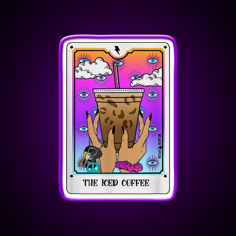 The Iced Coffee Tarot Card Cafe Led Neon Sign Espresso Bar Art Rgb Color