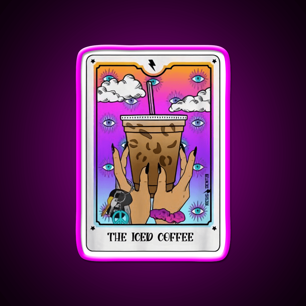 The Iced Coffee Tarot Card Cafe Led Neon Sign Espresso Bar Art Rgb Color - Shineneon