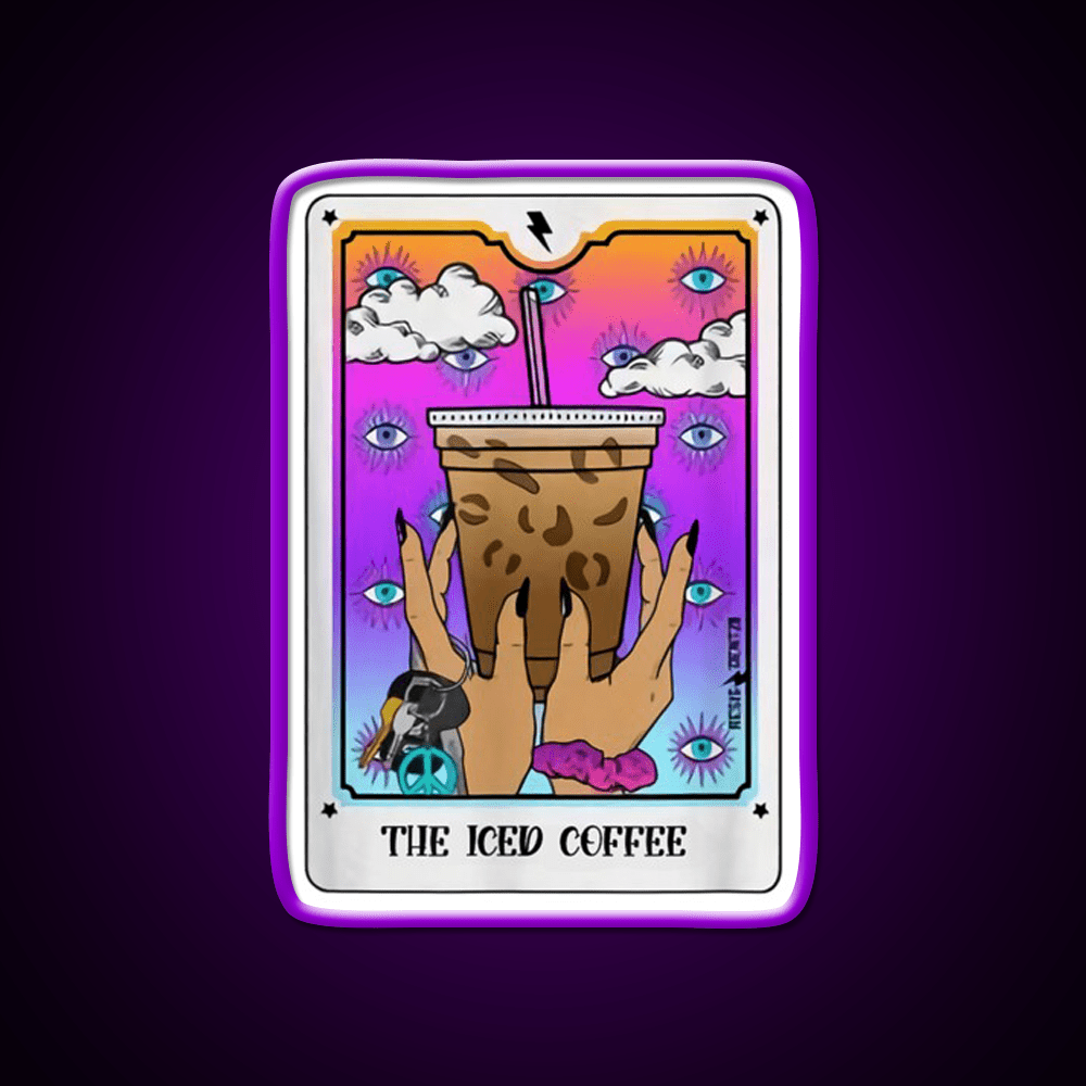 The Iced Coffee Tarot Card Cafe Led Neon Sign Espresso Bar Art Rgb Color - Shineneon