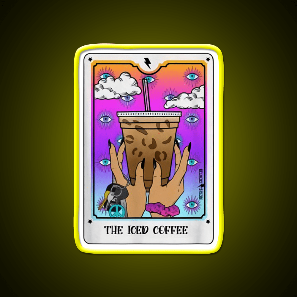 The Iced Coffee Tarot Card Cafe Led Neon Sign Espresso Bar Art Rgb Color - Shineneon
