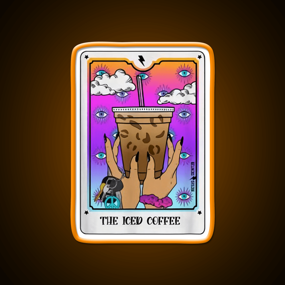 The Iced Coffee Tarot Card Cafe Led Neon Sign Espresso Bar Art Rgb Color - Shineneon