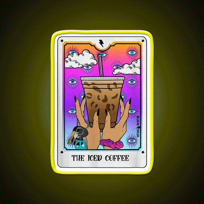 The Iced Coffee Tarot Card Cafe Led Neon Sign Espresso Bar Art Rgb Color