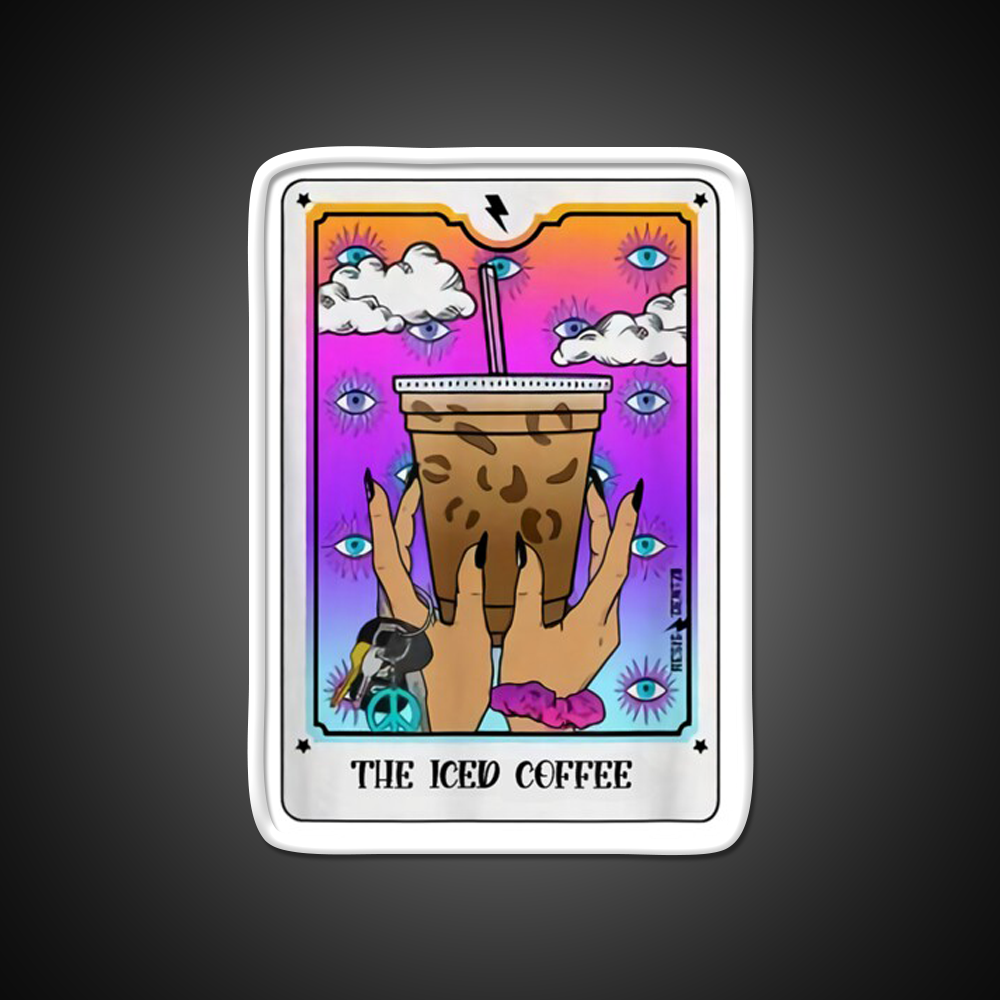 The Iced Coffee Tarot Card Cafe Led Neon Sign Espresso Bar Art Rgb Color