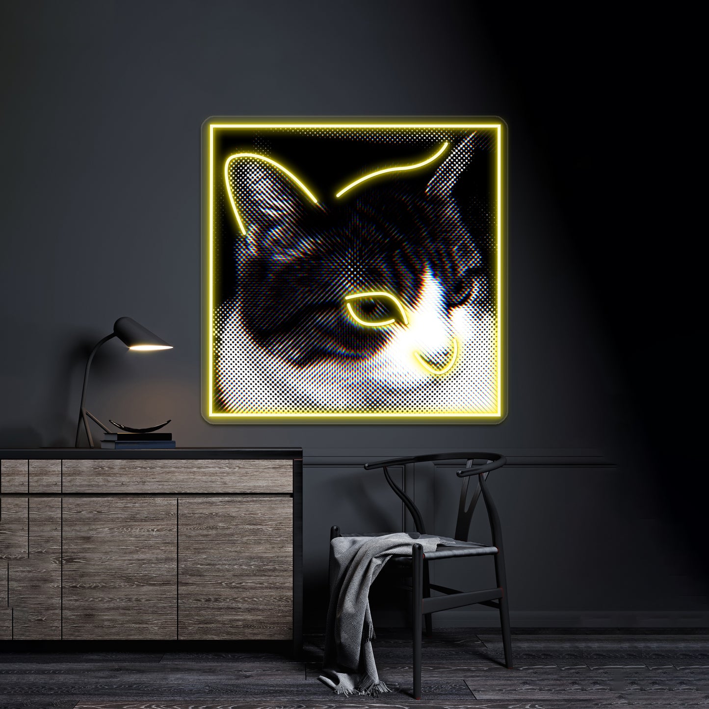 The Man Behind The Slaughter Cat Graphic Wall Artwork Neon Signs