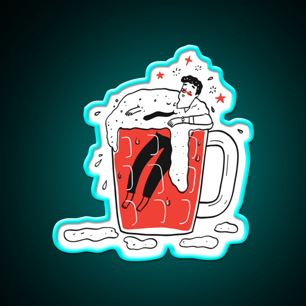 The Man Drunken In Glass Of Beer Man Cave Bar Led Neon Sign Rgb Color