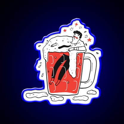 The Man Drunken In Glass Of Beer Man Cave Bar Led Neon Sign Rgb Color