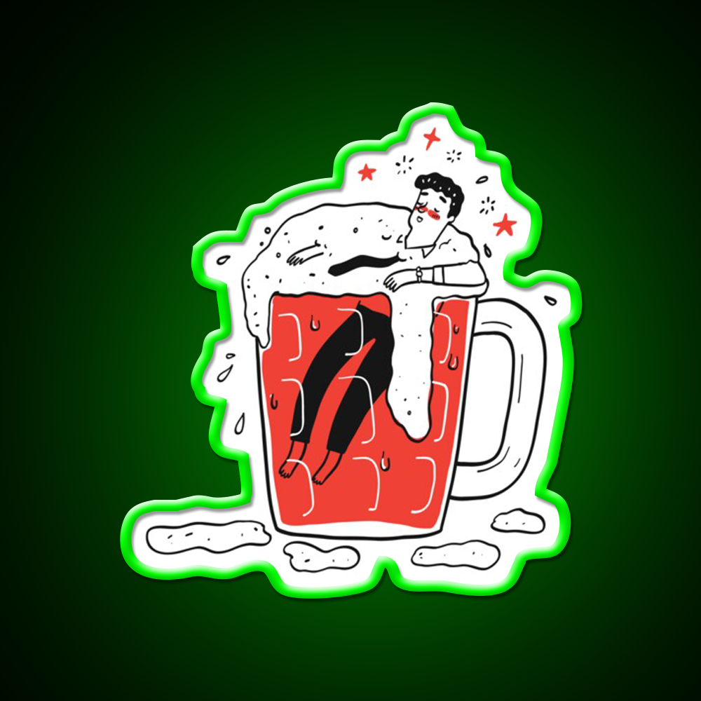 The Man Drunken In Glass Of Beer Man Cave Bar Led Neon Sign Rgb Color
