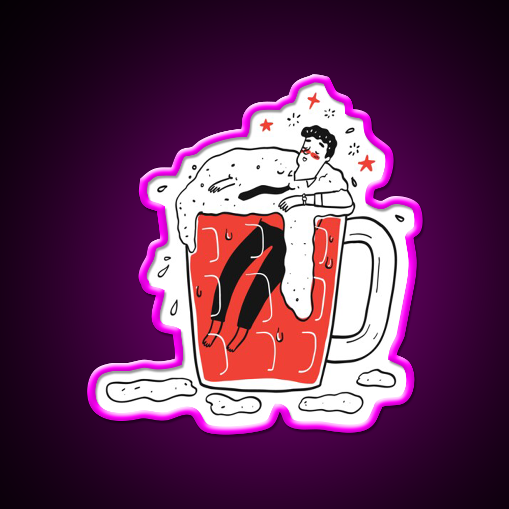 The Man Drunken In Glass Of Beer Man Cave Bar Led Neon Sign Rgb Color