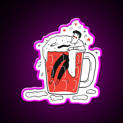 The Man Drunken In Glass Of Beer Man Cave Bar Led Neon Sign Rgb Color