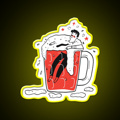 The Man Drunken In Glass Of Beer Man Cave Bar Led Neon Sign Rgb Color