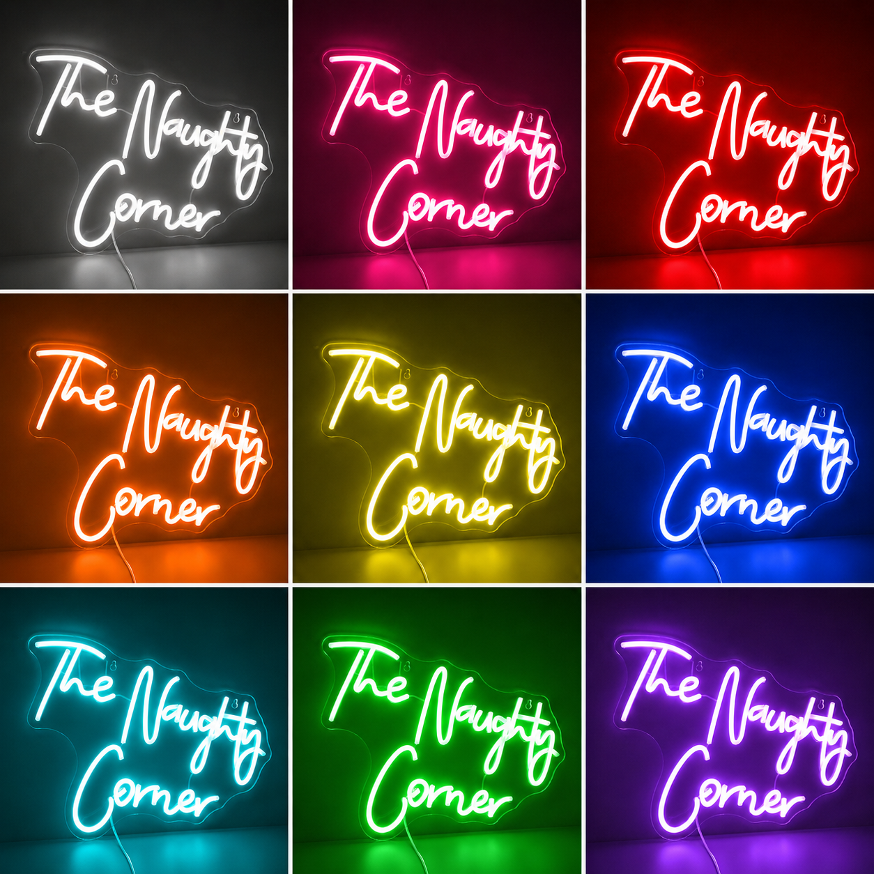The Naughty Corner Neon Sign Red Glow Handwritten Style LED Light For LED Neon Sign color grid