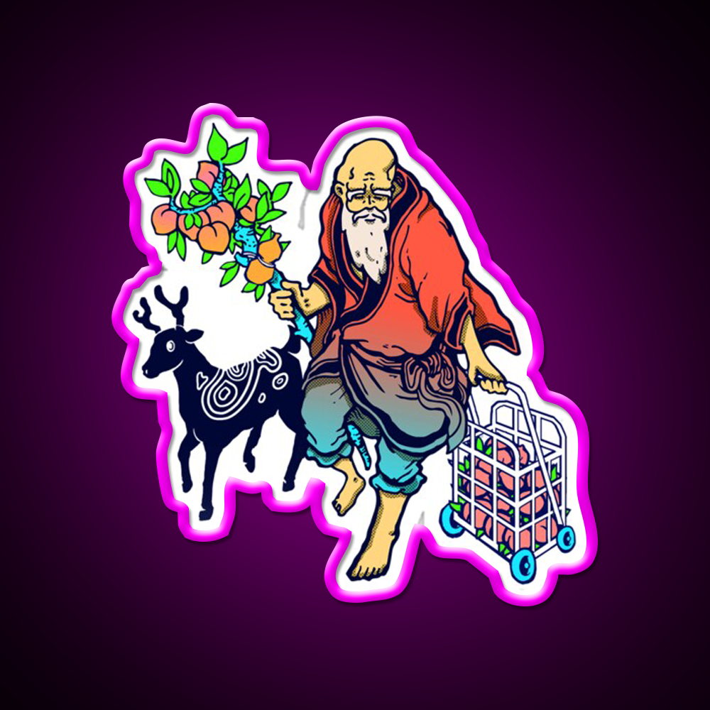 The Old Man Fromthe South Pole Asian Cultural Led Neon Sign Rgb Color - Neon sign mounted on wall in room