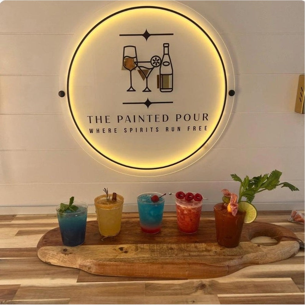 The Painted Pour Where Spirits Run Free Acrylic Business Logo Sign