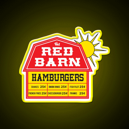 The Red Barn Fast Food Led Neon Sign For Burger Place Rgb Color - Custom LED neon sign front view