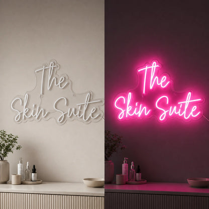 The Skin Suite LED Neon Sign day and night comparison