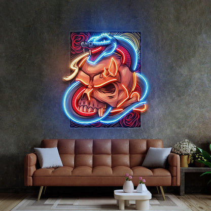 The Snake Has A Skull Blue-Orange-Red Uv Printed Led Neon Sign For Punk Bar Decor | Shineneon