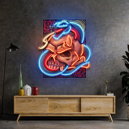 The Snake Has A Skull Blue-Orange-Red Uv Printed Led Neon Sign For Punk Bar Decor | Shineneon