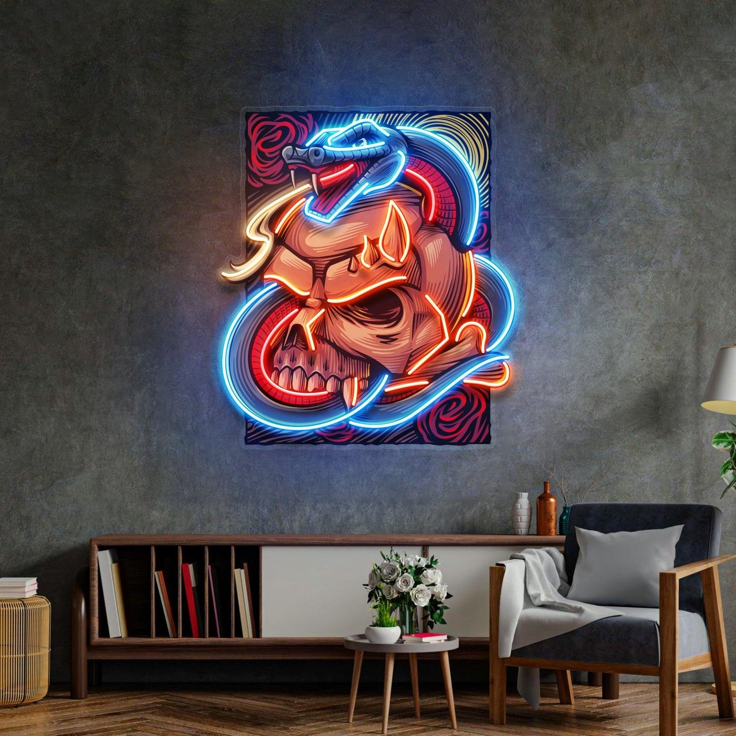 The Snake Has A Skull Blue-Orange-Red Uv Printed Led Neon Sign For Punk Bar Decor | Shineneon