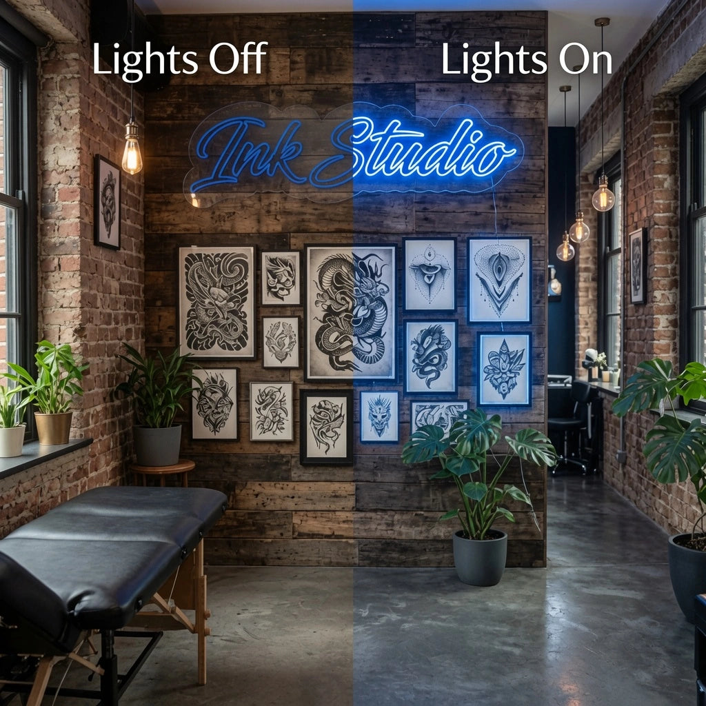 The Studio LED Neon Sign - 06 Day Night Comparison