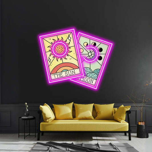 The Sun The Moon Tarot Card Neon Sign Artwork For Wall Art