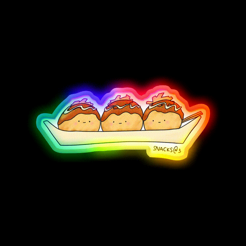 The Takoyaki Triplets Snack Food Led Neon Sign Rgb Color - LED neon sign close-up detail
