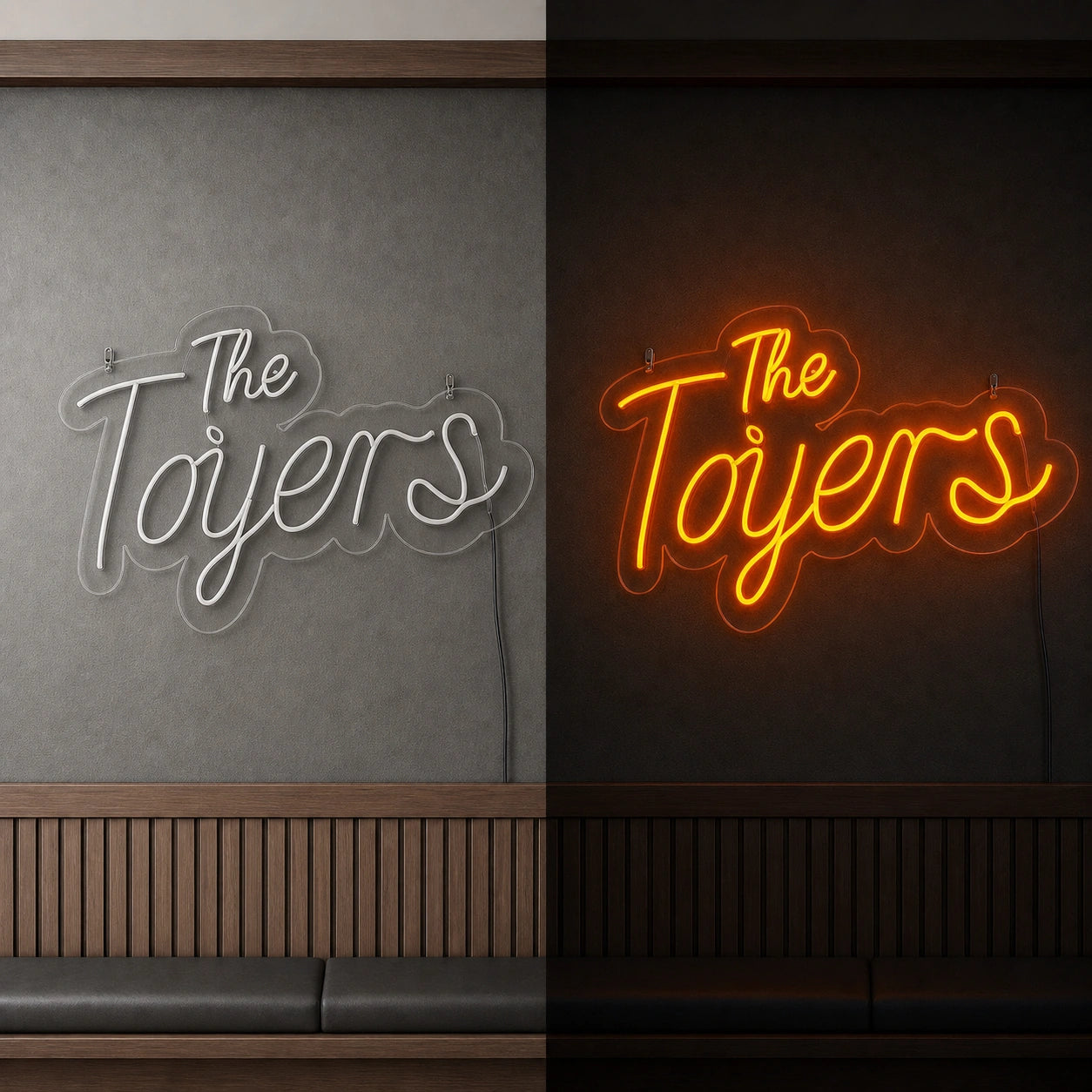 The Tigers LED Neon Sign day and night comparison