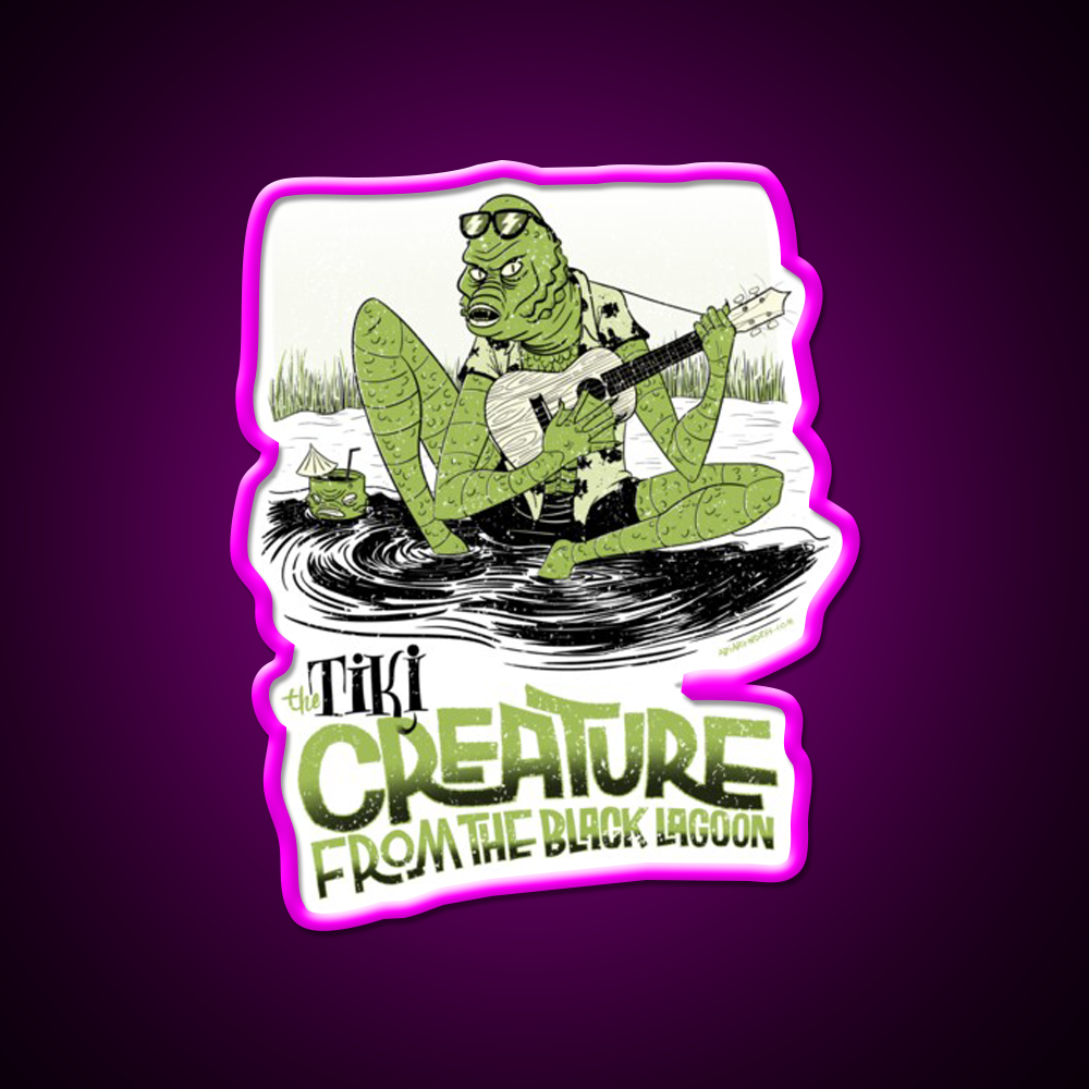 The Tiki Creature From Black Lagoon Cocktail Bar Decor Led Neon Sign Rgb Color - Neon sign mounted on wall in room