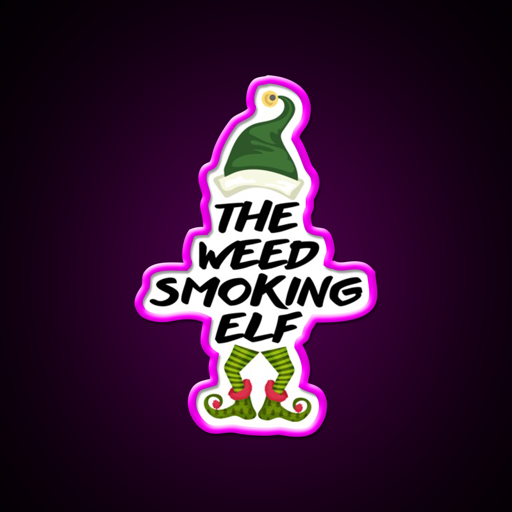 The Weed Elf Hemp Inspired Green Leaf Led Neon Sign Rgb Color - Neon sign mounted on wall in room