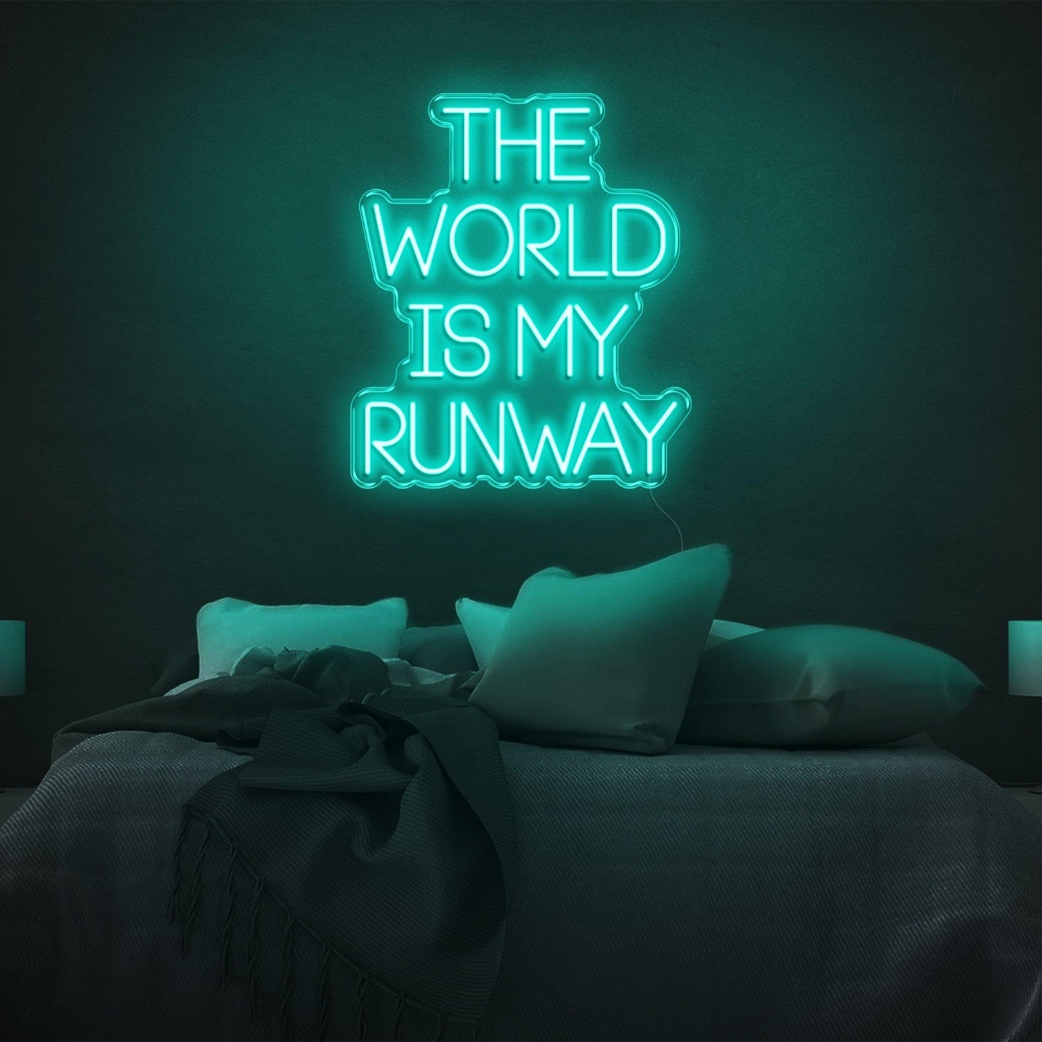 The World Is My Runway Blue Glow Led Neon Sign For Stylish Bedroom Decor | Shineneon