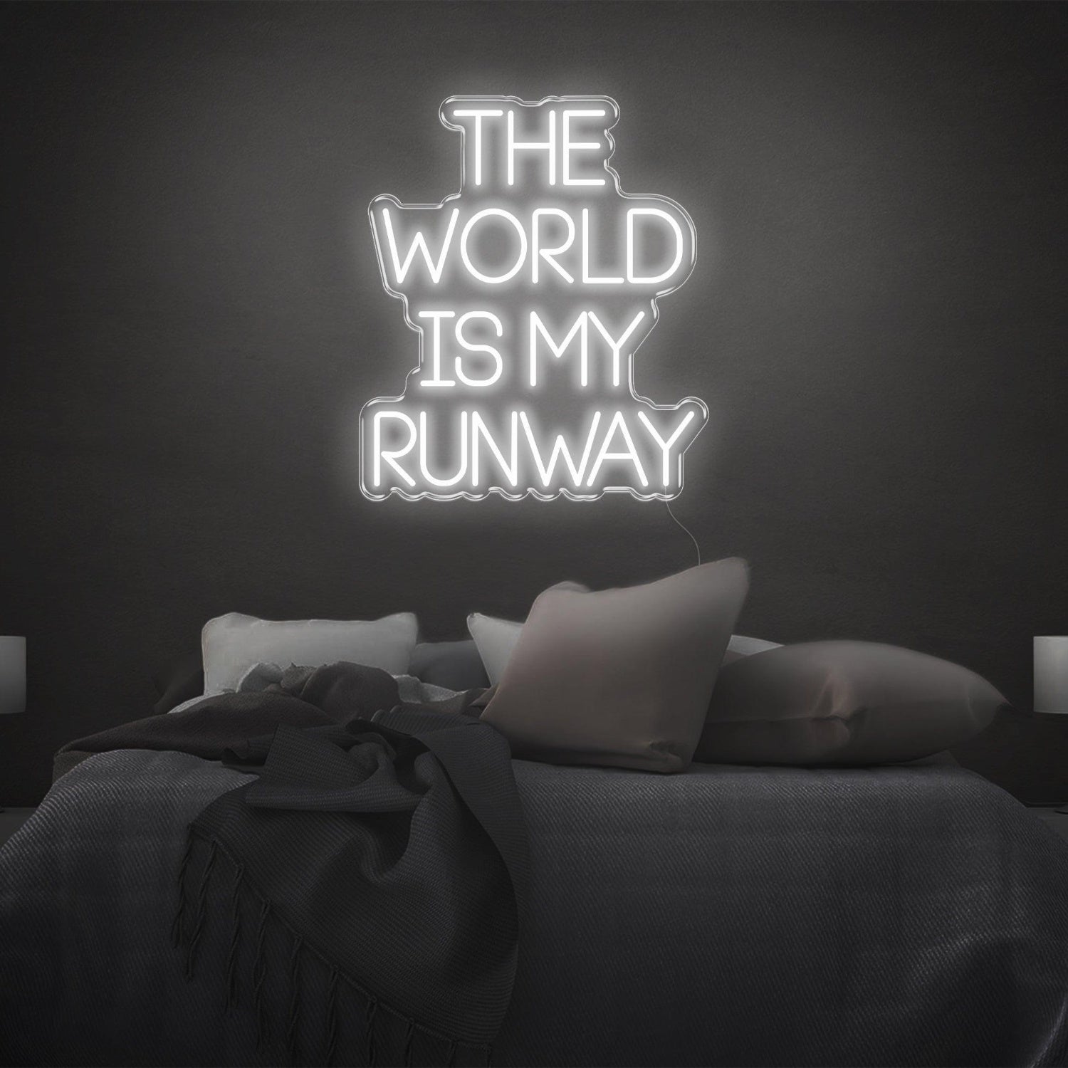 The World Is My Runway Blue Glow Led Neon Sign For Stylish Bedroom Decor | Shineneon