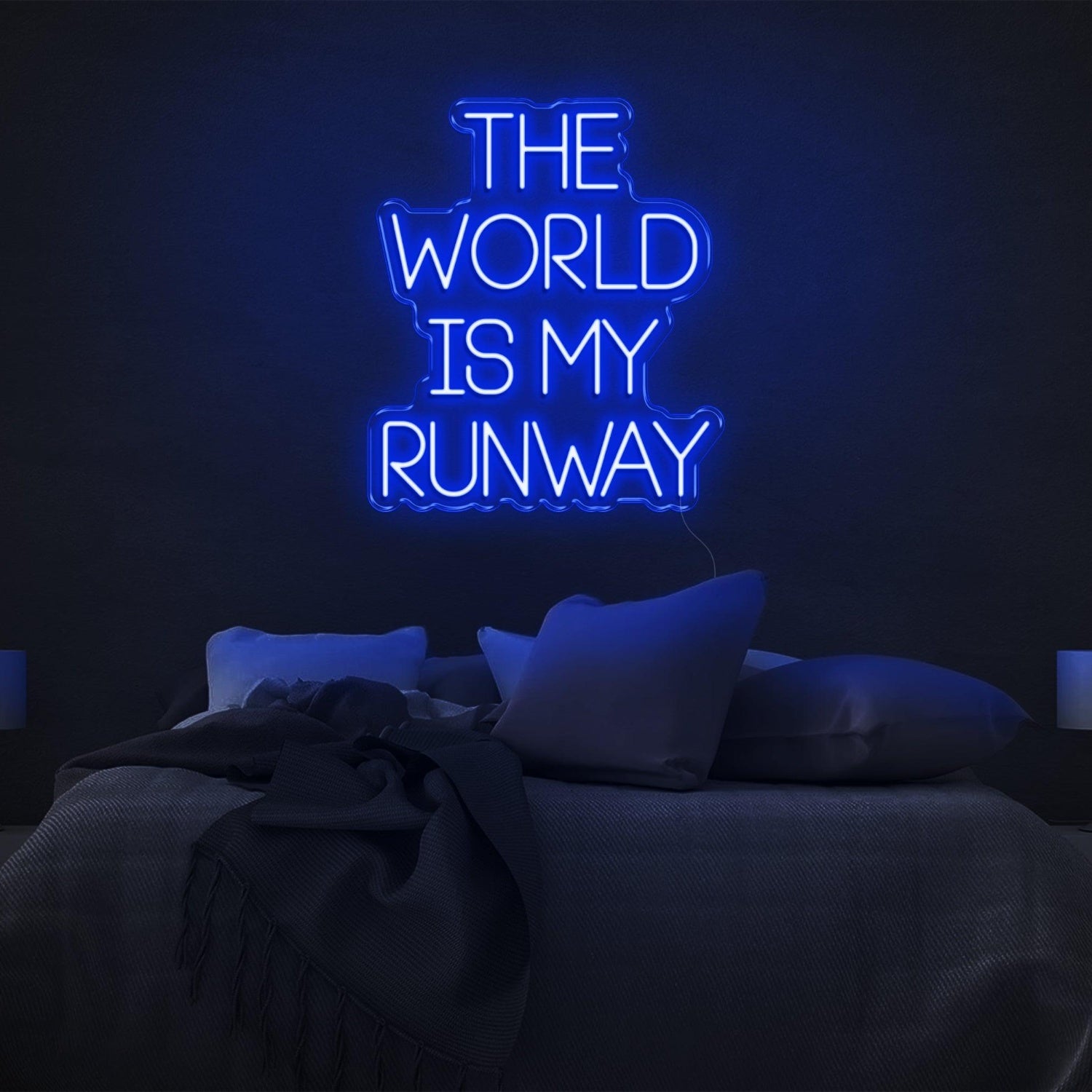 The World Is My Runway Blue Glow Led Neon Sign For Stylish Bedroom Decor | Shineneon