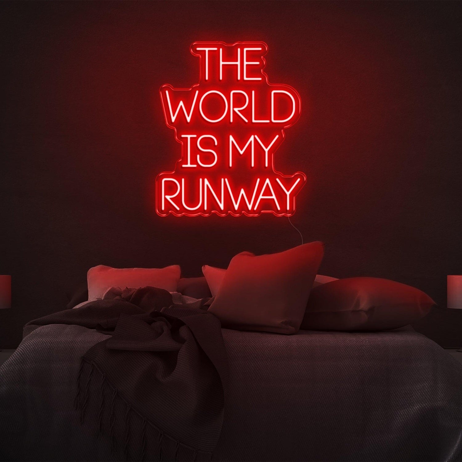 The World Is My Runway Blue Glow Led Neon Sign For Stylish Bedroom Decor | Shineneon