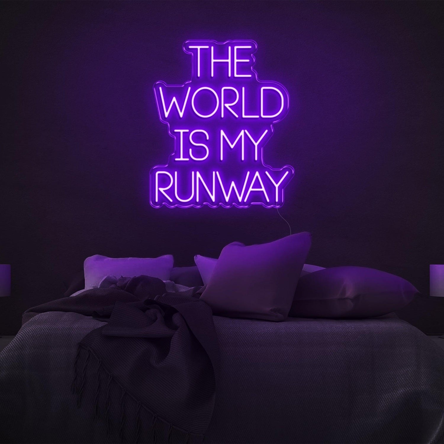 The World Is My Runway Blue Glow Led Neon Sign For Stylish Bedroom Decor | Shineneon