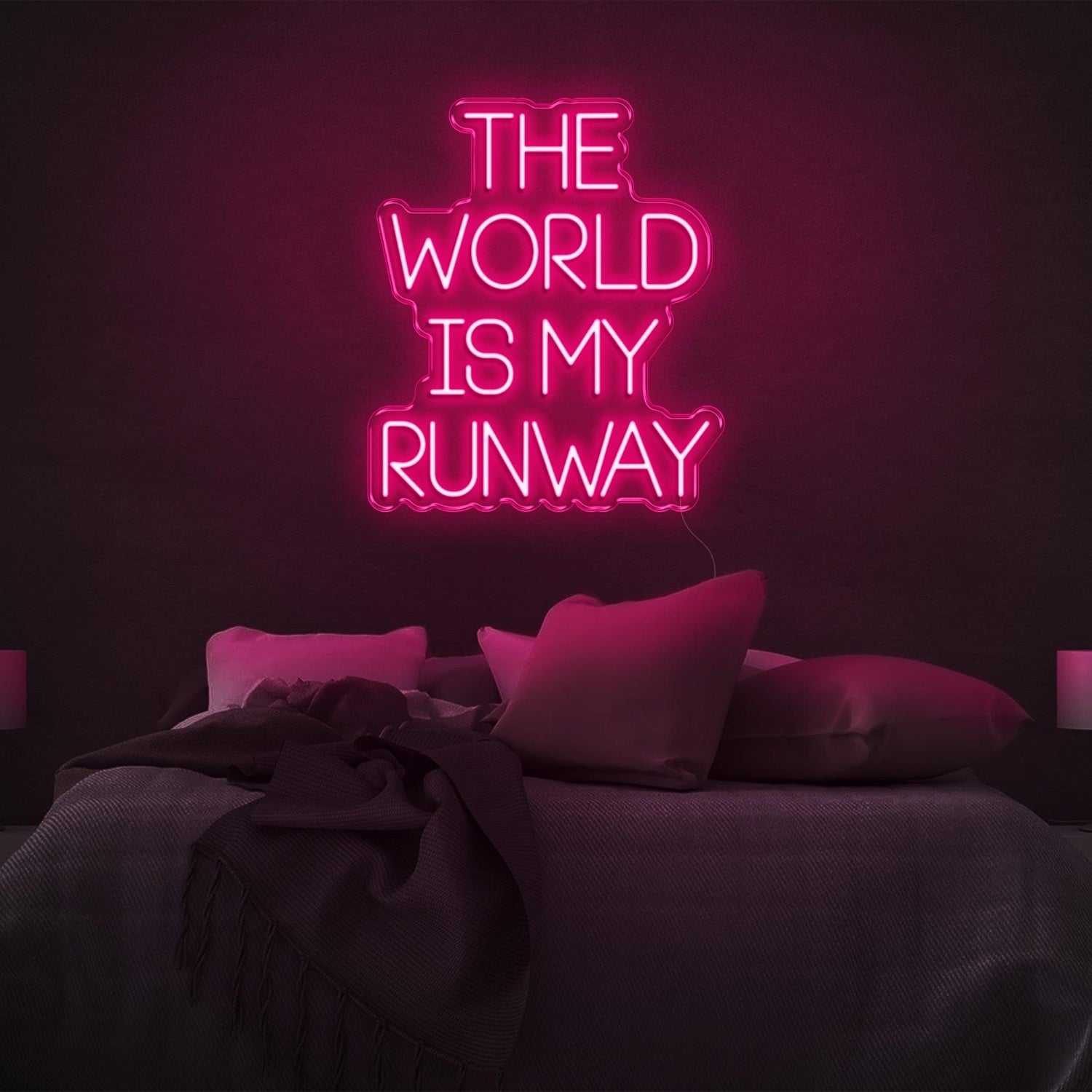 The World Is My Runway Blue Glow Led Neon Sign For Stylish Bedroom Decor | Shineneon