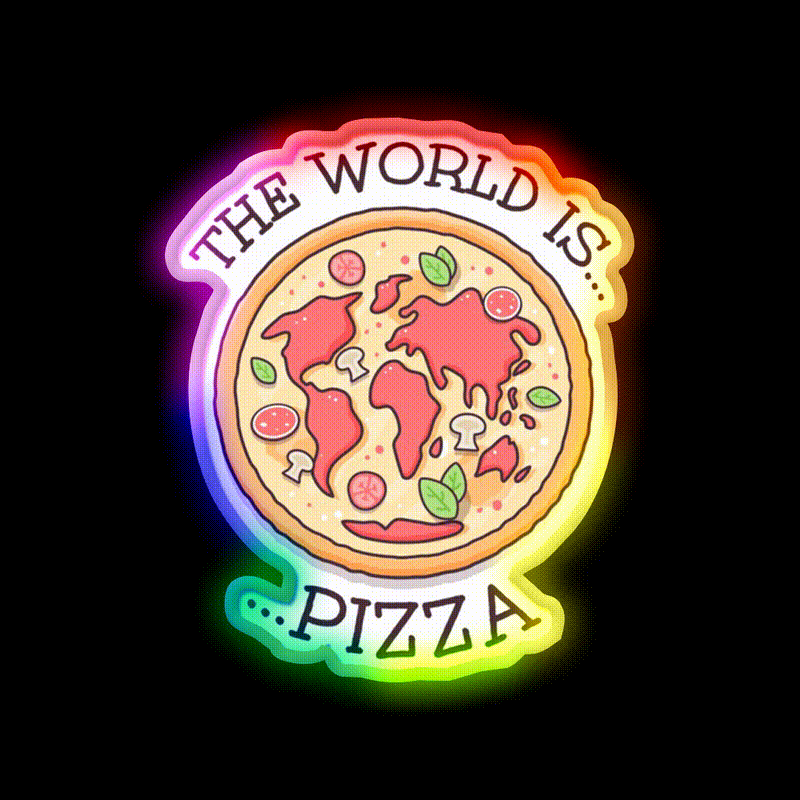 The World Is Pizza Fast Food Led Neon Sign For Burger Place Rgb Color - LED neon sign close-up detail