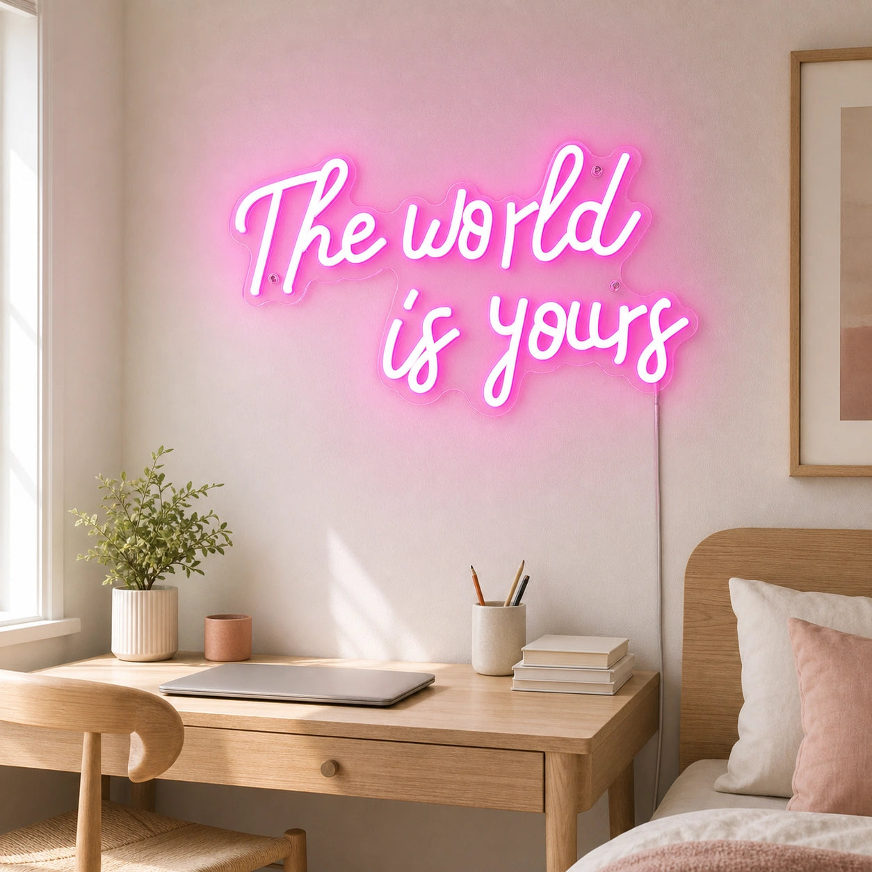 The World Is Yours Bedroom Decor LED Neon Sign real lifestyle scene
