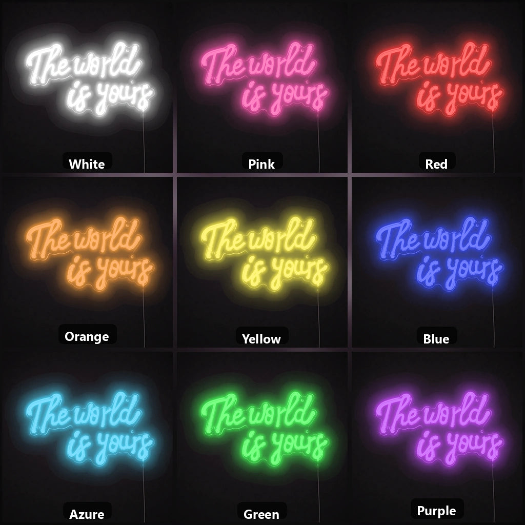 The World Is Yours Bedroom Decor LED Neon Sign color grid