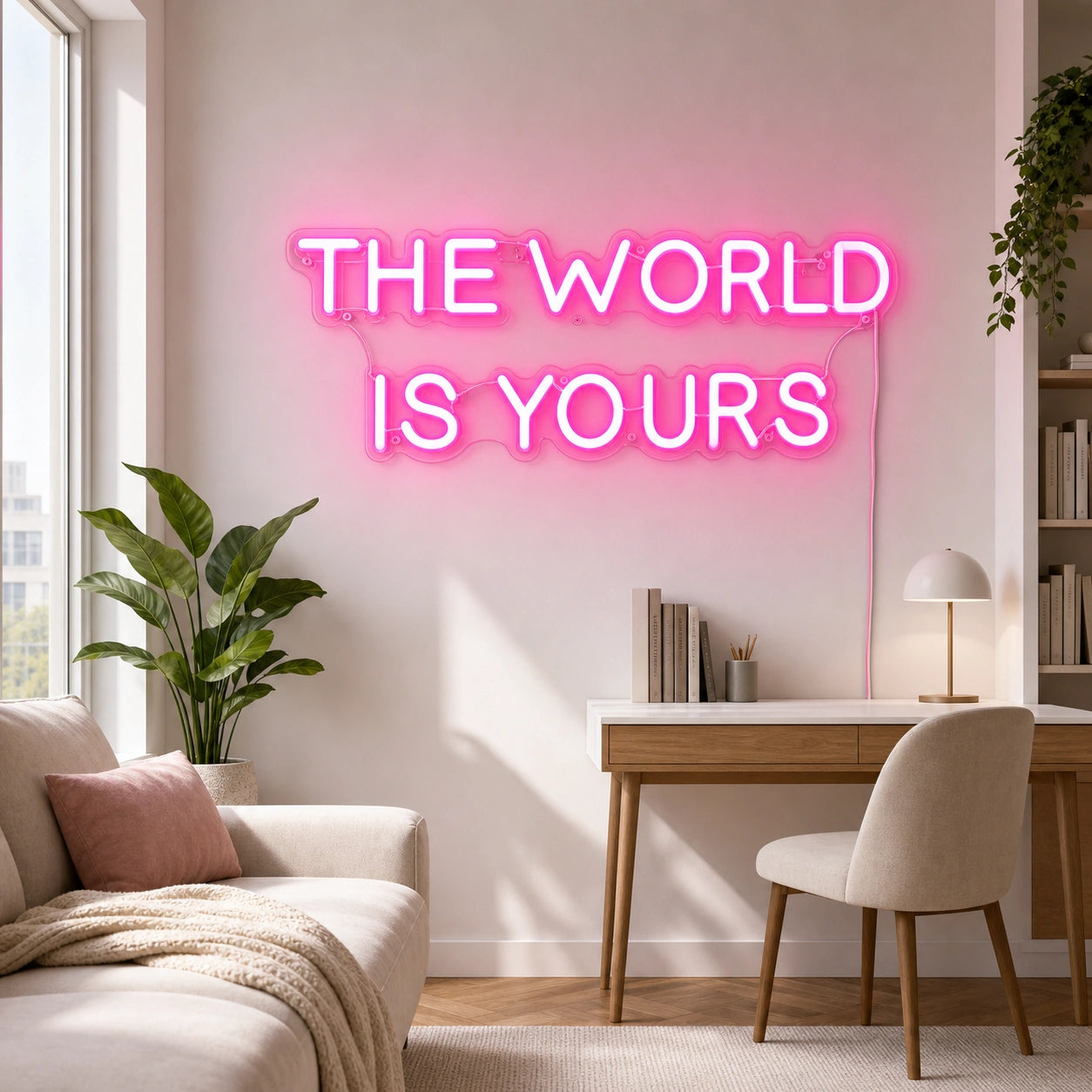 The World Is Yours Room Decor LED Neon Sign real lifestyle scene