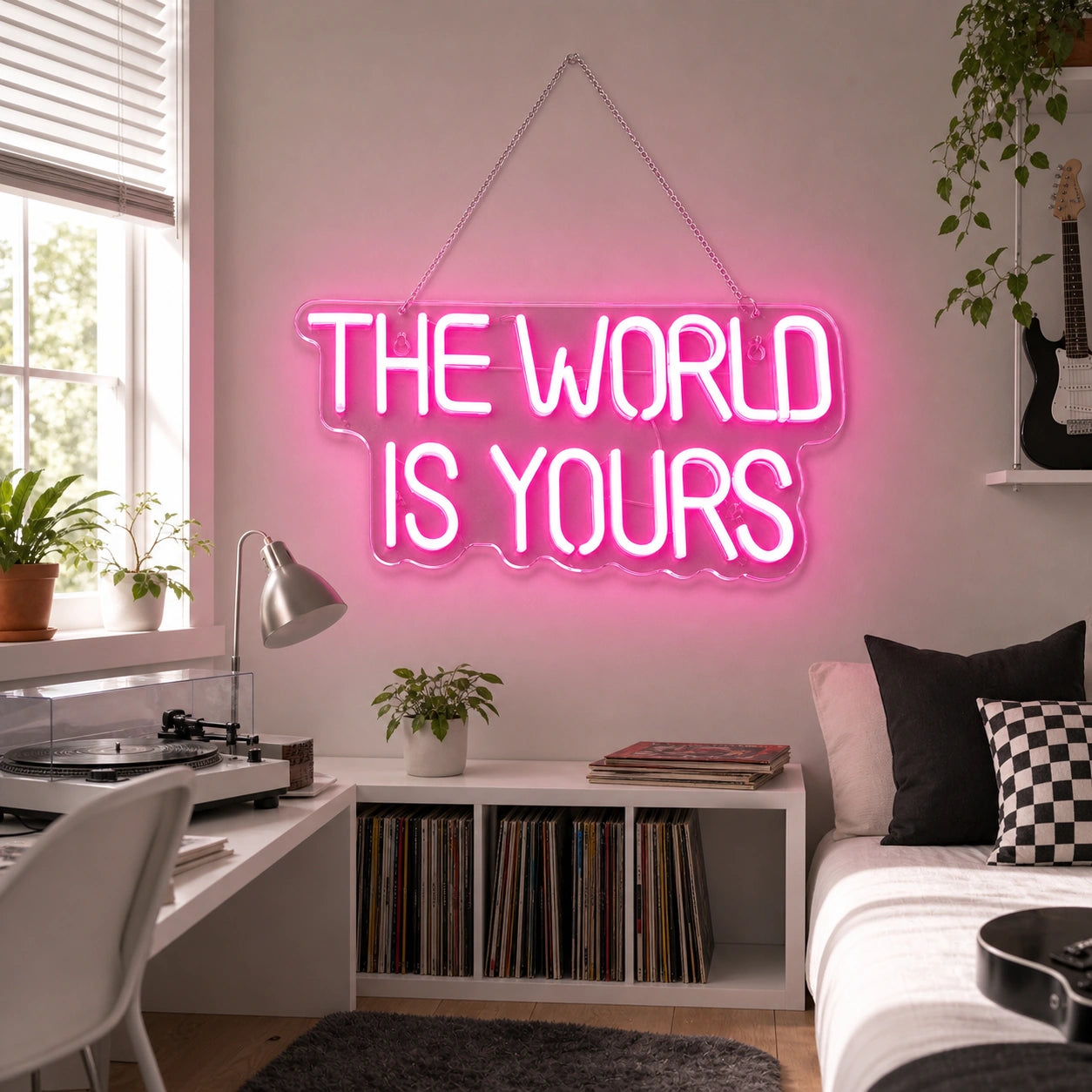 The World Is Yours Wall Art LED Neon Sign real lifestyle scene