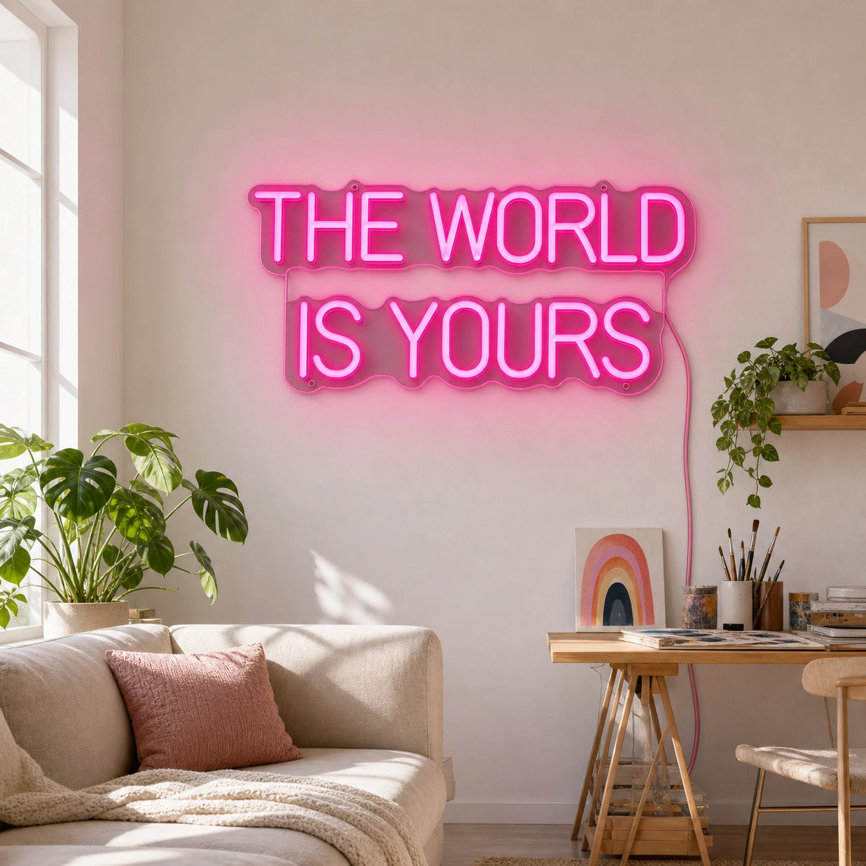 The World Is Yours Wall Decor LED Neon Sign real lifestyle scene