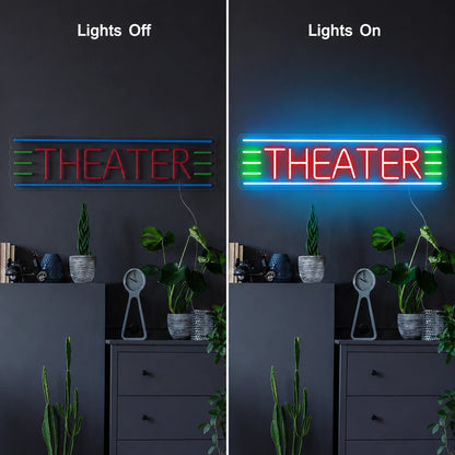 Theater Plant Wall Neon Sign LED Neon Sign day and night comparison