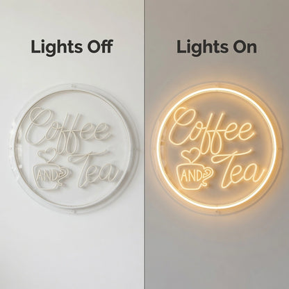There Is A Coffee And Tea Wall Decor LED Neon Sign - 06 Day Night Comparison