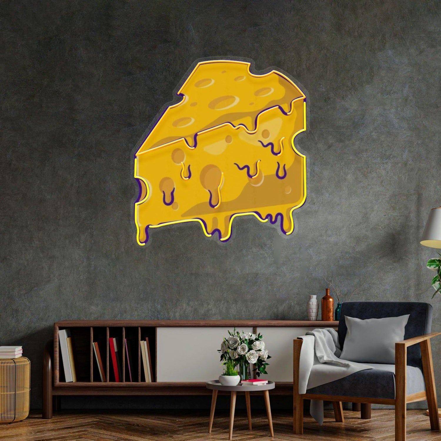 Thick Cheese Slice Yellow Purple Uv Printed Led Neon Sign Home Decor Cafe Wall Art | Shineneon