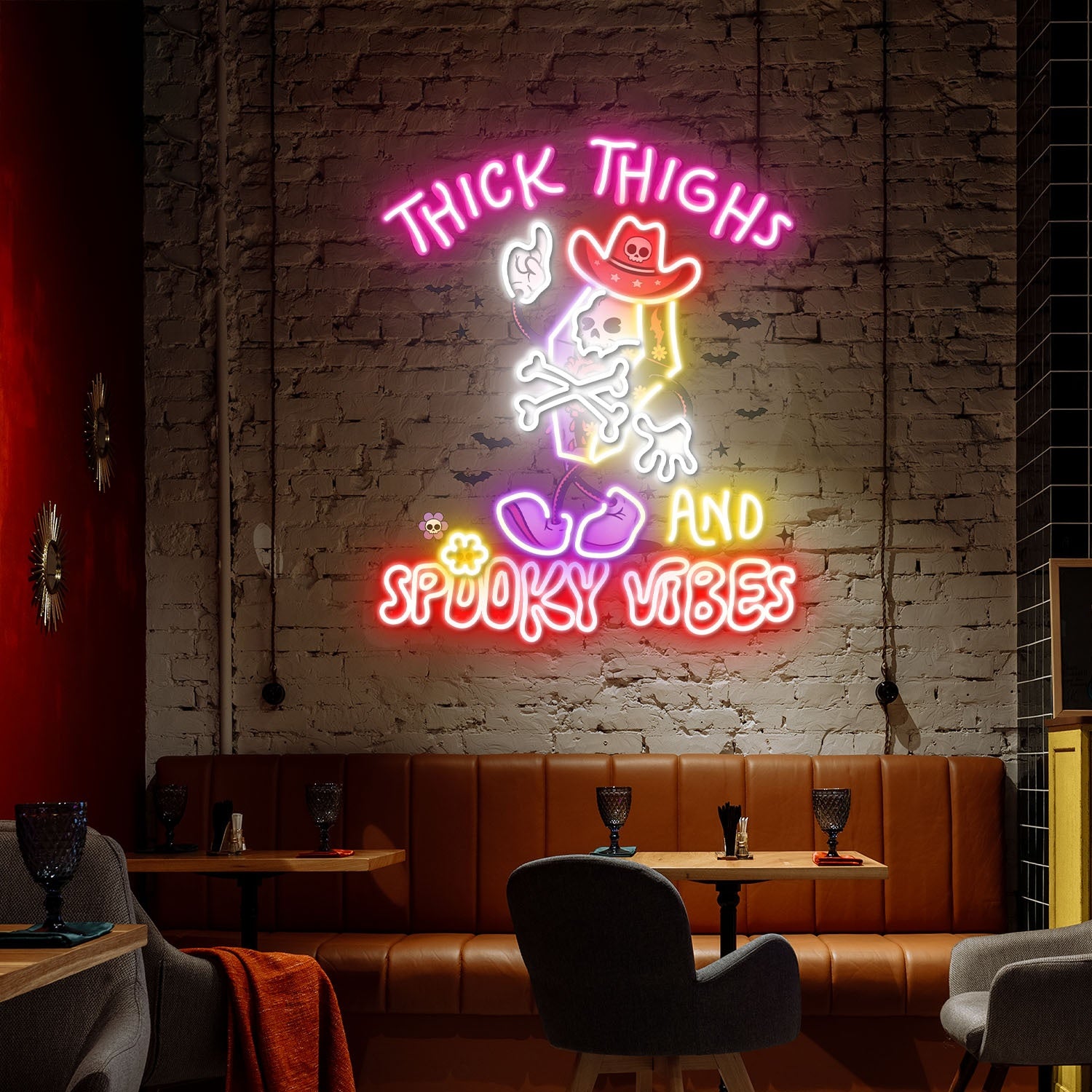 Thick Thighs And Spooky Vibes Halloween Acrylic Led Neon Sign | Shineneon