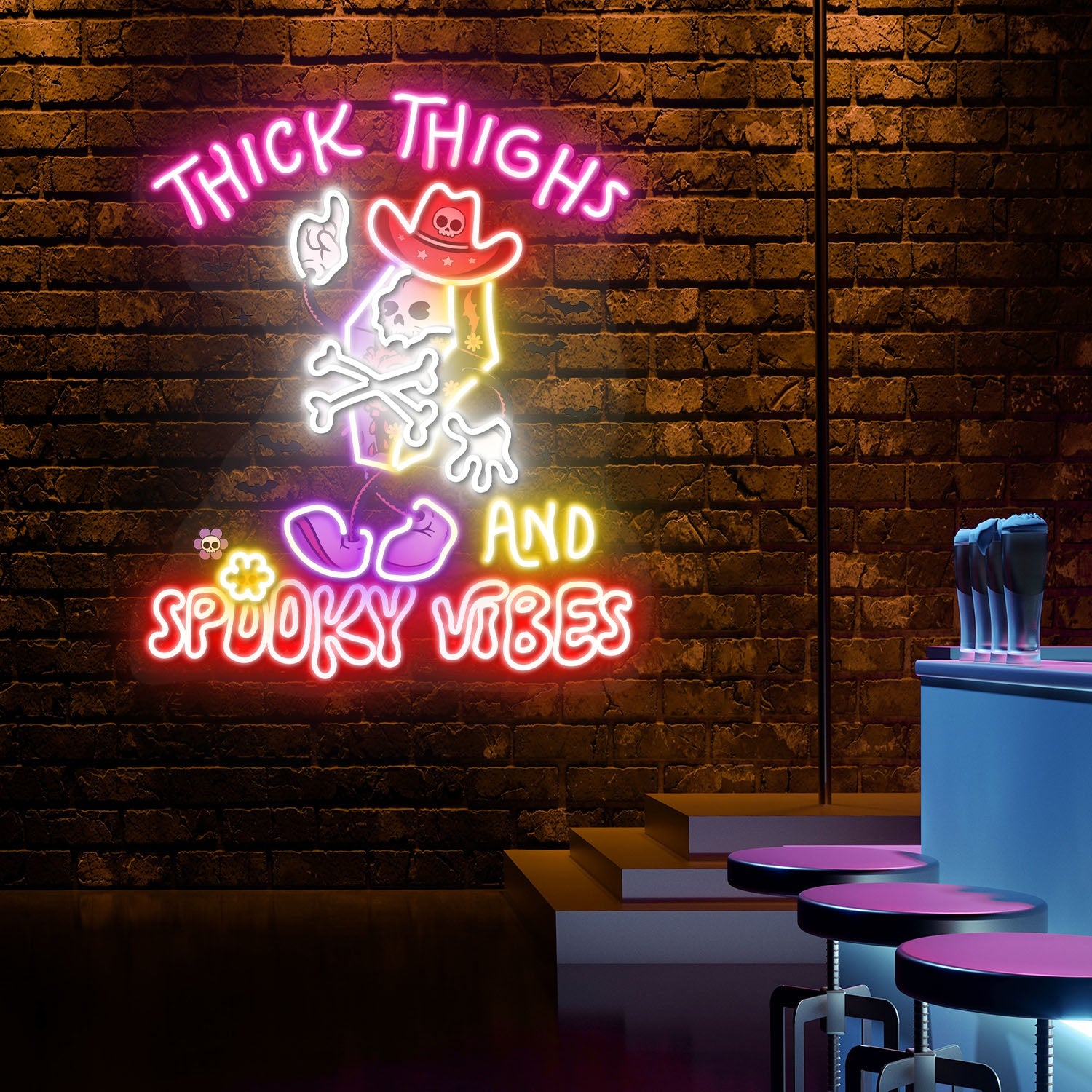 Thick Thighs And Spooky Vibes Halloween Acrylic Led Neon Sign | Shineneon